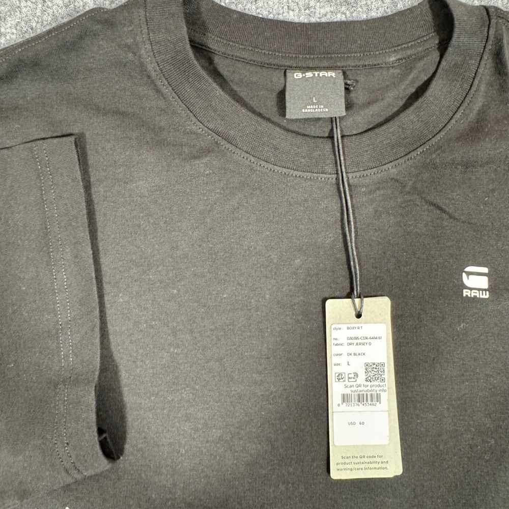 G-Star Raw Boxy RT T-Shirt Logo Streetwear Mens L Dark Black Organic Cotton NWT